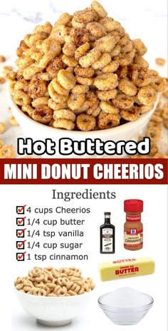 the ingredients needed to make mini donut cheerios are shown in this graphic diagram