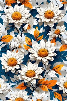 an image of white and orange flowers on a blue background