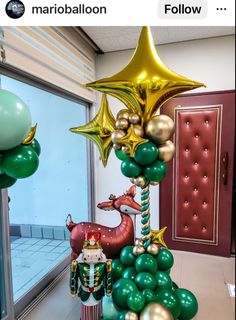 balloons and decorations are displayed in an office