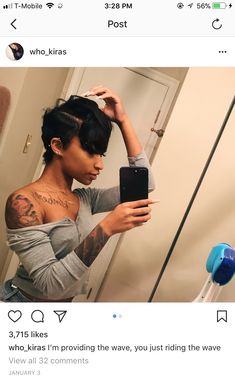 @Aleahxoxo Pixie Cut Quick Weave Black Women, Hair Shaved On One Side Black Women, Pixie Quick Weave Black Women, Jet Black Pixie Haircut Black Women, Rihanna Black Pixie Cut, Finger Wave Hair, Birthday Hair, Love Is In The Air