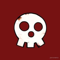 a white skull on a red background