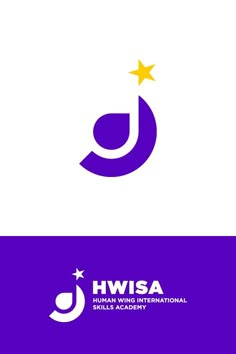 the logo for hwisa is shown in purple and white with a star above it