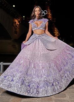 Panel Lehenga, Lehenga With Blouse, Lehenga Pattern, Geometric Crystal, Geometric Motifs, Beaded Neckline, Blouse For Women, Satin Color