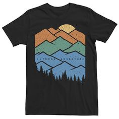 This men's mountain graphic tee is perfect for your everyday adventures. This men's mountain graphic tee is perfect for your everyday adventures. Crewneck Short sleevesFABRIC & CARE Cotton Machine wash Imported Size: XS. Color: Black. Gender: male. Age Group: kids. Outdoor Graphic Tees, Outdoor Tshirt Design, Mens Tshirt Design Ideas Graphic Tees, Cool Tshirt Designs Graphic Tees, Graphic Tshirt Design Illustrations, Sdv Shane, Mountain Tshirt Design, Mountain Shirt Design, Black Tshirt Design