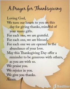 a prayer for thanksgiving with a leaf on it