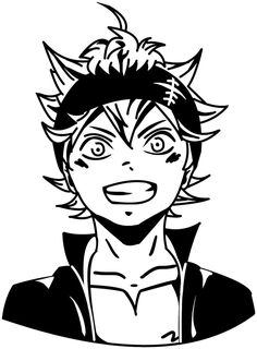 an anime character in black and white with horns on his head, looking at the camera