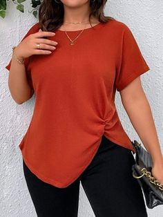 Solid Dress Casual, Fashion T Shirt, Color Fashion, Summer Knitting, Summer Style Casual, Solid Clothes, Crop Top Blouse, Knit Tees, Twist Front