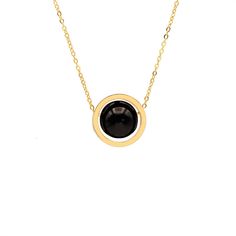 "Gold Onyx with a circle pendant chain necklace made with stainless steel with 5 microns of 18 kt Gold-plated. This necklace is a water-resistant, and you can wear them all day long without taking them off.  Type of chain: Cable Chain Also, we can make it longer or shorter if you want it. Chain thickness: 1 mm Pendant size: 15x 15 mm Stone size: 10 mm Clasp: lobster clasp. Cable chains are one of the classic types of necklace chain links with more highly dependable, durable, stability and resistance. This Beautiful necklace, it is from \"My Energy\" Jewelry Collection, is a collection that differentiates you, inspired by the energies of precious stones, making you feel safe, positive, unique and protected wherever you go.  The Circle is a universal sign that symbolizes eternity, life whole Types Of Necklace, Energy Jewelry, Black Onyx Necklace, Amulet Necklace, Pendant Necklace Gold, Onyx Necklace, Circle Pendant Necklace, My Energy, Chain Links