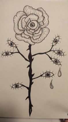 Flower With An Eye Drawing, Rose Eye Drawing, Flowers With Faces Drawing, Flowers With Eyes Drawing, Creepy Flower Drawing, Flower Face Drawing, Eye Art Painting, Simple Nature Drawing, Eye Flower