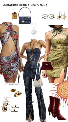 Party astrology style fashion inspiration aquarius rising Leo Venus opulent regal ornate otherworldly unique experiential spiritual Aquarius Fashion Style, Astrological Aesthetic, Type Of Jeans, Leo Fashion, Venus In Leo, Aquarius Aesthetic