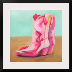 a painting of pink cowboy boots sitting on top of a table