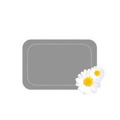 two daisies on a gray and white background with stitched border for text or image