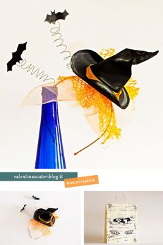 cerchietto con cappello piccolo da strega appoggiato su una bottiglia Halloween, Movie Posters, Art, Upcycling, Film Posters