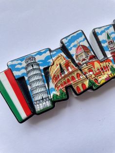 the word italy is made up of pictures of different countries and their names are painted on them