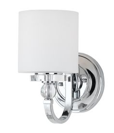 a chrome wall light with a white square shade on the top and bottom half of it