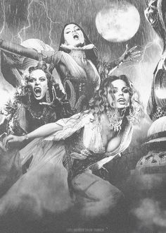 an image of three women dancing in the rain with their faces obscured by clouds and lightning