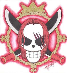 a drawing of a skull with two swords and a crown on it's head