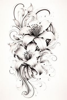 Lily Tattoo - Blossoming Beauty Lily And Lace Tattoo, Lily Hip Tattoo, Lily Tattoo Color, Japanese Spider Lily Tattoo, Lily Pad Tattoo, Lily Sketch, Stargazer Lily Tattoo, Lily Flower Tattoos, Cute Hand Tattoos