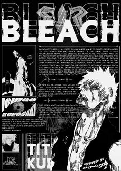 an advertisement for bleach with the character in black and white, as well as text