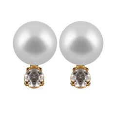 14K Gold Handpicked AAA Quality Round Genuine White Freshwater Cultured Pearl Stud Earrings Set with Diamonds for Women Yellow Gold Stud Earrings, Gold Stud Earrings, Round Stud Earrings, Pearl Types, Akoya Pearls, Yellow Gold Earring, Gold Stud, Pearl Diamond, Stud Earrings Set