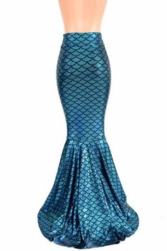 "This item is made to order, please read all the way through the listing before purchasing! This gorgeous skirt is made of four way stretch lycra spandex, in a shimmering holographic mermaid scale pattern! The four way stretch lycra fabric is comfortable and figure flaunting. The skirt hugs the thighs down to the knee, and the hemline is a full circle cut, with a 13\" puddle train in the back. And it is actually quite easy to walk in! SKIRT LENGTH: From the top of the waist to the hemline at the Fitted Mermaid Dress For Costume Party, Blue Fitted Mermaid Dress With Fishtail, Stretch Mermaid Skirt For Party, Light Blue Fitted Mermaid Dress, Blue Stretch Mermaid Dress With Fishtail, Blue Stretch Mermaid Dress, Fitted Green Mermaid Bottoms, Blue Fitted Mermaid Skirt, Fitted Blue Bottoms For Costume Party