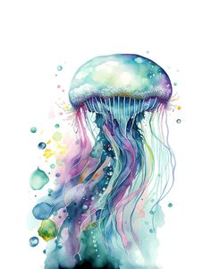 a watercolor painting of a jellyfish