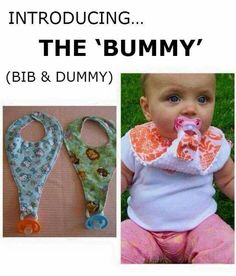 two baby bibs, one with a pacifier in it and the other with an infant's bib