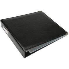 a black leather binder on a white background