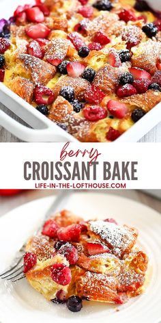 berry croissant bake with powdered sugar on top