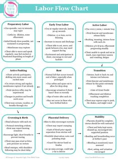 the labor flow chart is shown in blue and white, with instructions for how to use it
