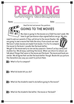 reading worksheet for grade 1 students with the text going to the movies on it