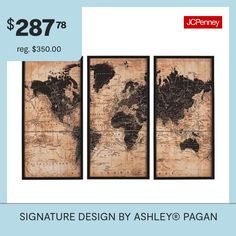 three framed maps with the words signature design by ashley pagan $ 28 78