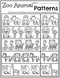 the zoo animal patterns worksheet for children to learn how to draw and color