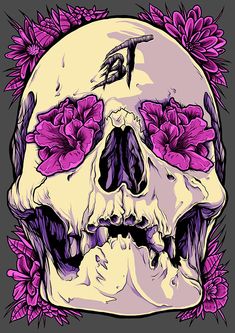 a skull with flowers on it's head