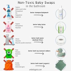 an info sheet describing non - toxic baby swaps in the bathroom