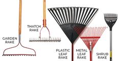 four different types of garden rakes