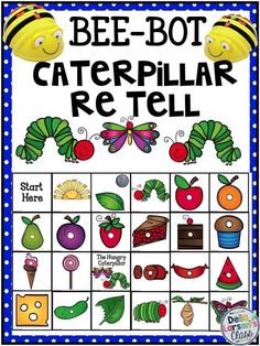 a bee - bot caterpillar retell game with the words, start here