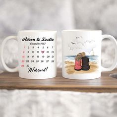 Bring the tranquility of the beach to your morning coffee with the Personalized Anniversary Calendar Coffee Mug. This custom mug is designed for couples who share a love for the sea and sand. As part of the anniversary mugs collection, it's a daily reminder of sunny days spent together by the beach. Perfect as couple mugs, they capture the essence of your seaside memories together. Specifications: Beautiful design: Our custom mugs are the perfect way to add a personal touch to everyone’s morning Anniversary Mugs, Anniversary Calendar, Couple Mug, Coffee Mug Gifts, Couple Mugs, Mug Gifts, Personalized Anniversary, White Gloss, Memorable Gifts