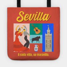 a red tote bag with the words sevilla on it