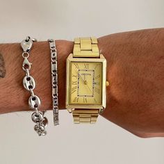 2000s Vintage Style Square Stainless Steel Geneva Gold Luxury Watch Works And Time Can Be Changed These Watches Are Unisex :)! Adjustable Band 8 Inches Length Brand New Trendy Gold Watch With Rectangular Dial, Gold Luxury, 2000s Vintage, Mens Gold, Geneva, Luxury Watch, Gold Yellow, Gold Style, Accessories Watches