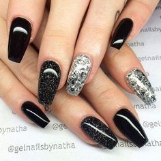 Silver And Black Nails, Dark Acrylic Nails, Shellac Designs, Nagel Stamping, Nails Opi, Stunning Nails, Black Acrylic Nails