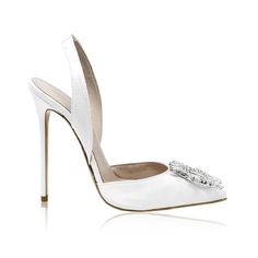 Identità Décolleté Slingback JANINE RASO BIANCO Very High Heels, Slingback Pump, Pump Sandals, White Satin, Wedding Looks, Lace Boots, Bridal Shoes, Stiletto Heel, Low Heels