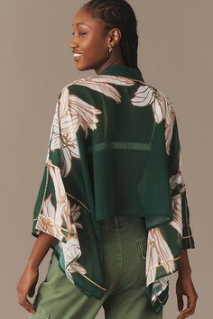 Polyester Tie front Machine wash Imported | Tie-Front Soft Crop Blouse by Anthropologie, Women's, Polyester Kimono Crop Top, Anthropologie Clothing, Kimono Blouse, Anthropologie Style, Crop Blouse, Summer 2024, Aesthetic Clothes, Plus Size Fashion, Anthropologie