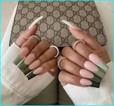 Khaki Green Nails Acrylic, Khaki Tips Nails, Khaki French Tip Nails, Khaki Nails Acrylic, Colored French Tip Nails Coffin, Khaki Nail Designs, Square Nail Designs Trending Now, Acrylic Nails Coffin Ideas, Khaki Nails