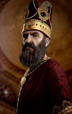 a man with a beard wearing a crown