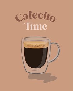 a cup of coffee with the words cafe time written in spanish above it on a brown background