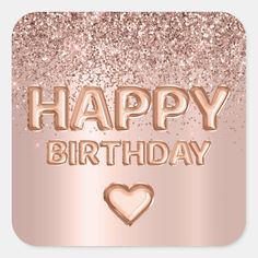 a happy birthday card with a heart in the center and glitters on the background