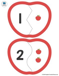 an apple and tomato counting game with the numbers 1 - 2 on it's side