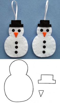 a snowman ornament made out of felt with the shape of a snowman