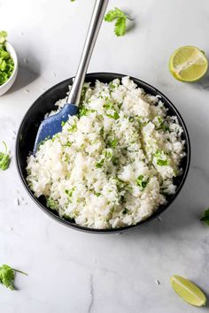 Vegan Cilantro Lime Rice - My Life After Dairy Lime Cauliflower Rice, Mexican Main Dishes, Cilantro Lime Rice Recipe, Lime Rice Recipes, Cilantro Lime Cauliflower Rice, Buttermilk Pie, Cilantro Rice, Rice Side, Lime Rice